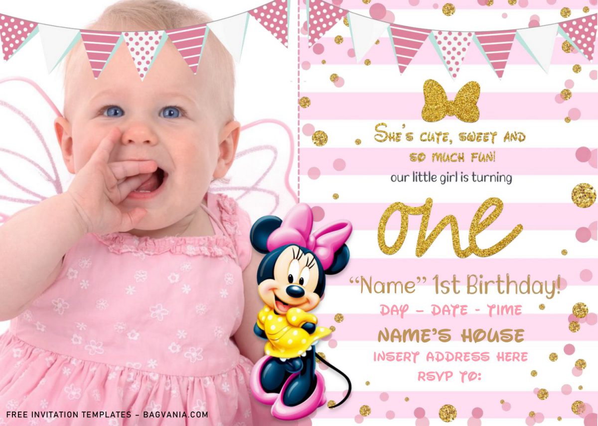 Free Sparkling Gold Glitter Minnie Mouse Birthday Invitation Templates ...