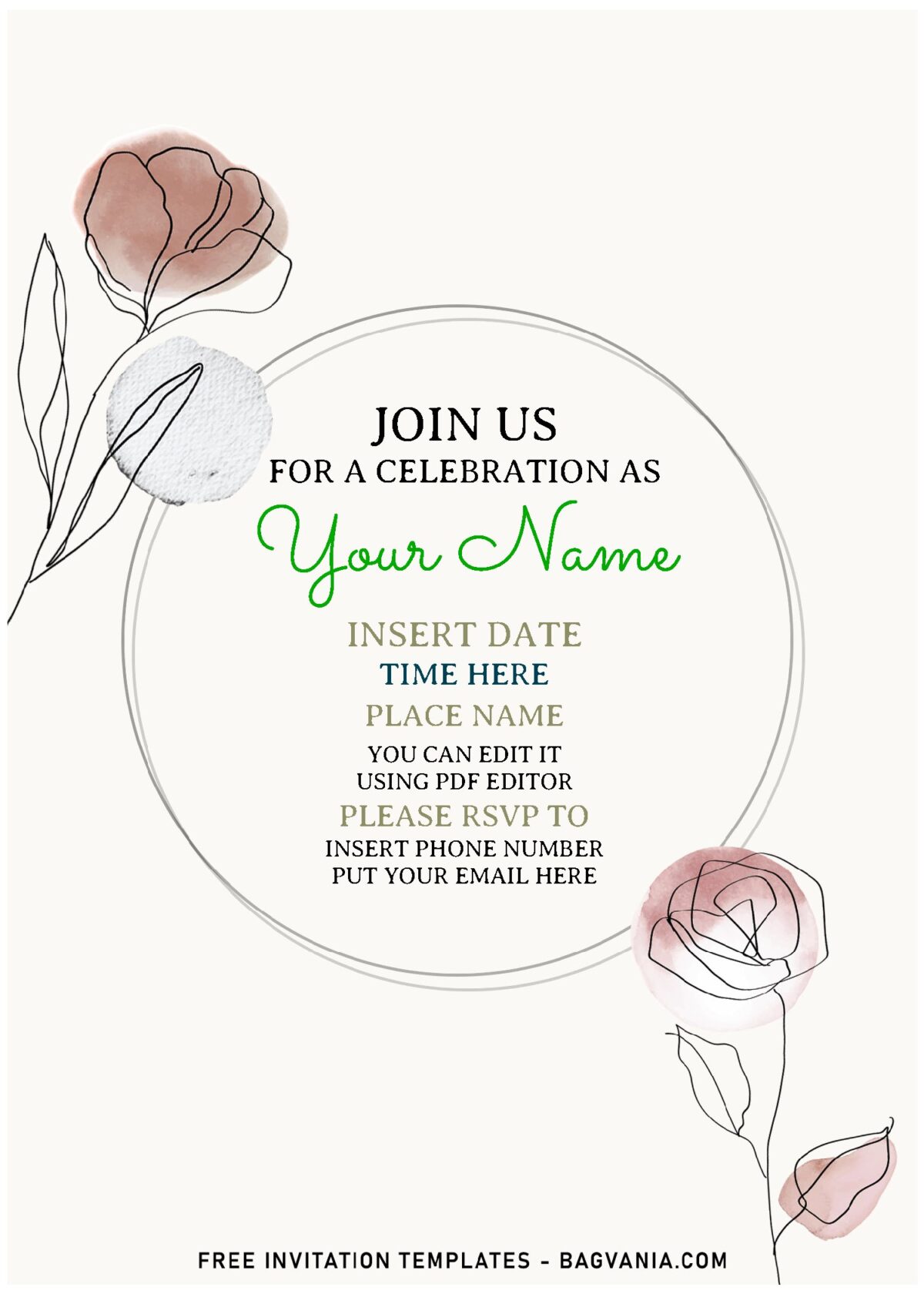 (Free Editable PDF) Artsy Floral Lines Birthday Invitation Templates