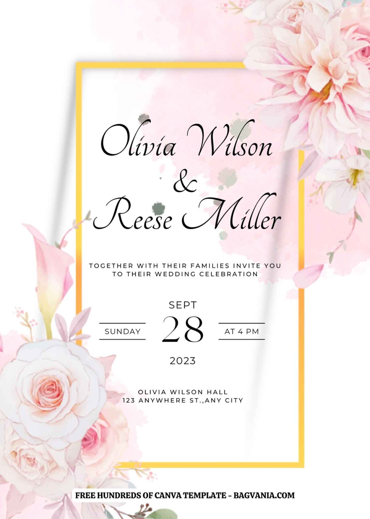 Rectangular Event Invite (Free) 9+ Flower Bouquet Rectangle Frame Canva Wedding Invitation Templates