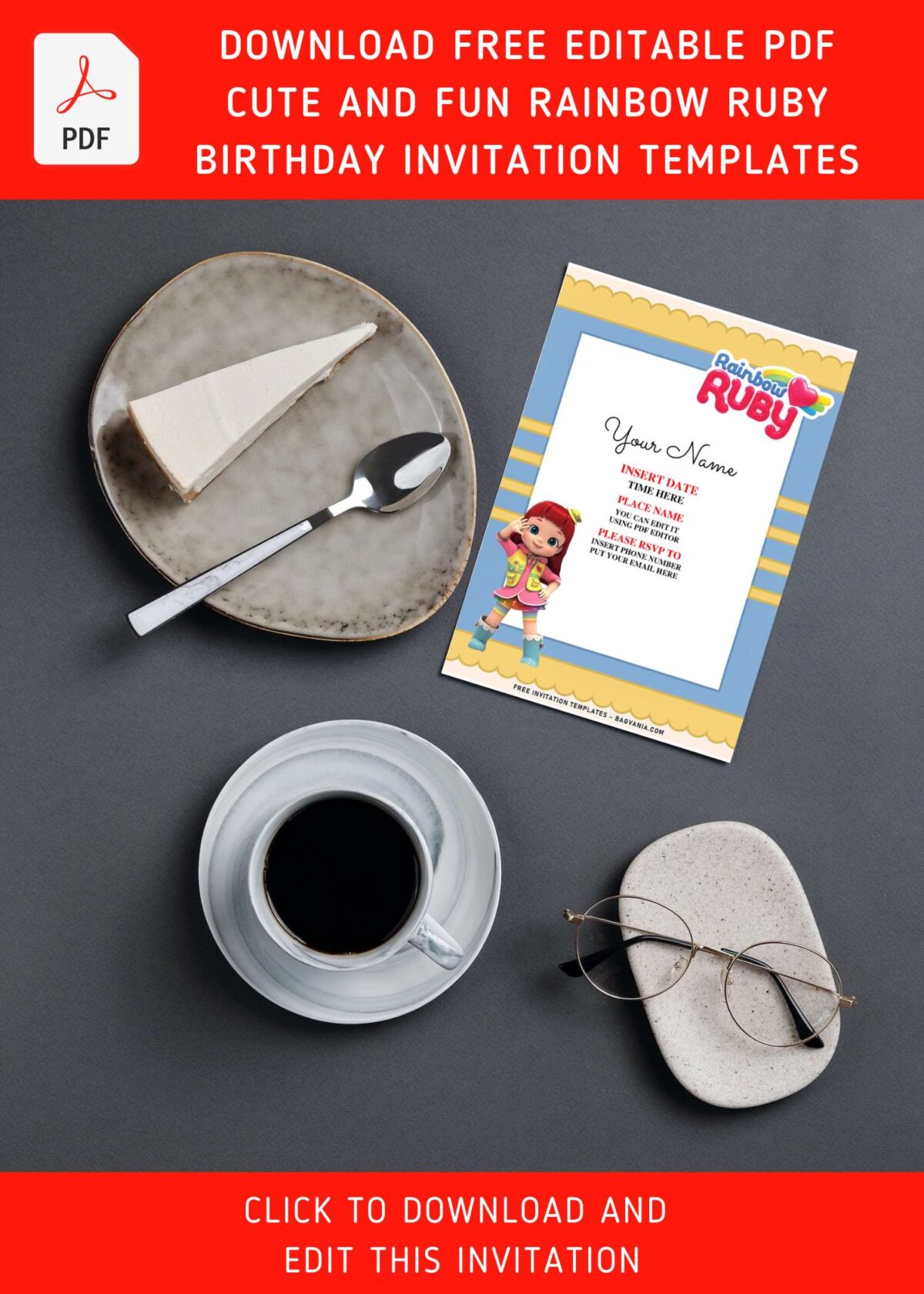 (Free Editable PDF) Brave Little Girl Rainbow Ruby Birthday Invitation ...