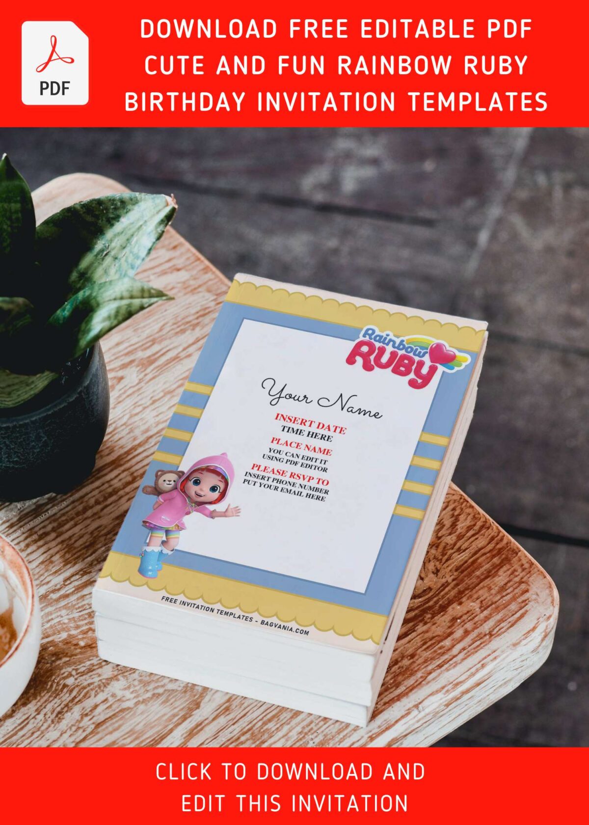 (Free Editable PDF) Brave Little Girl Rainbow Ruby Birthday Invitation ...