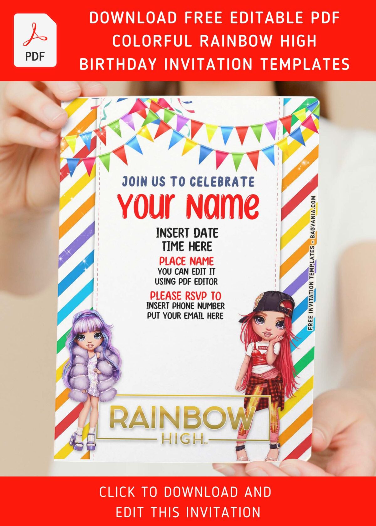 (Free Editable PDF) Colorful Rainbow High Birthday Invitation Templates ...