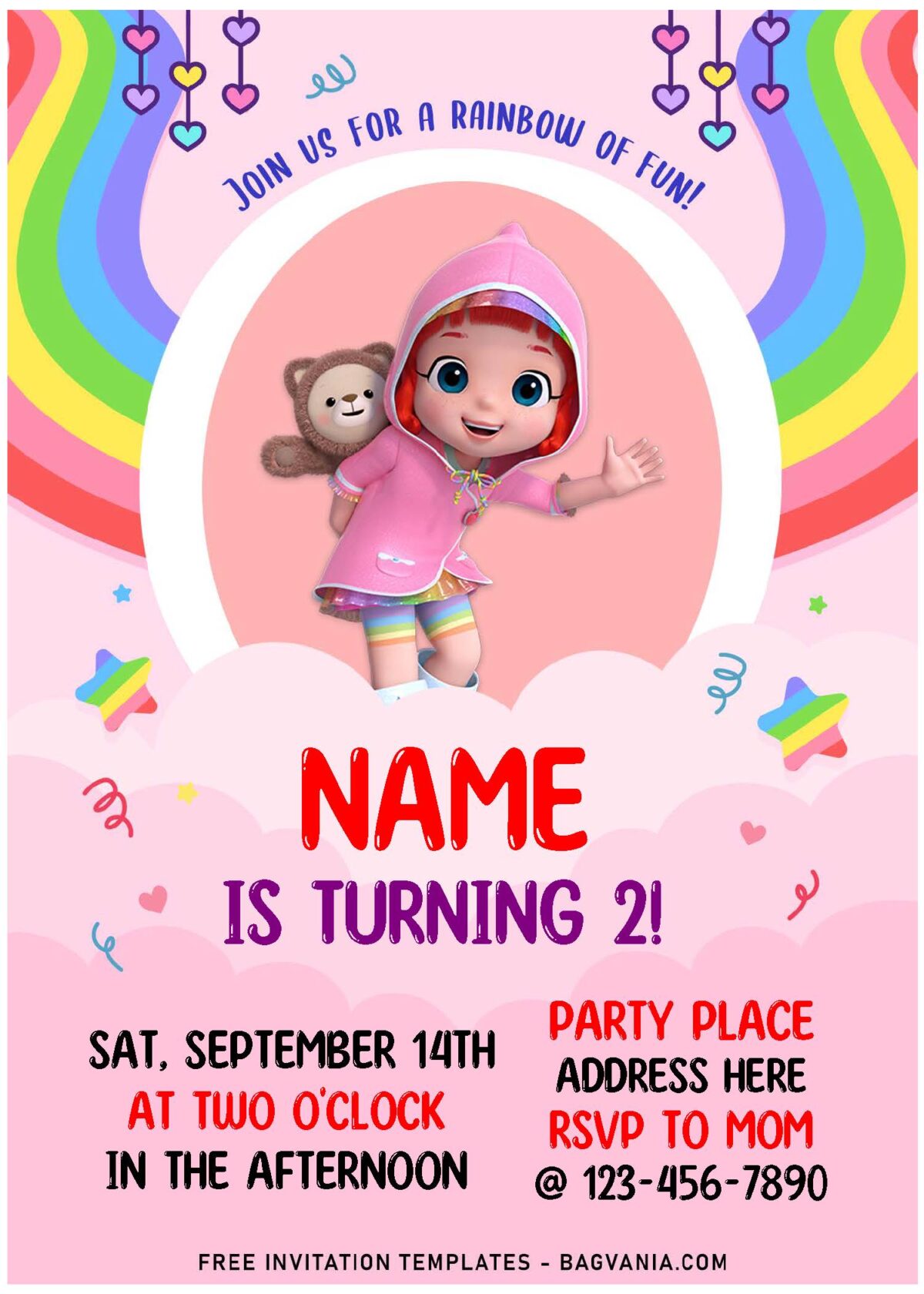 (Free Editable PDF) Magical Pastel Rainbow Ruby Birthday Invitation ...