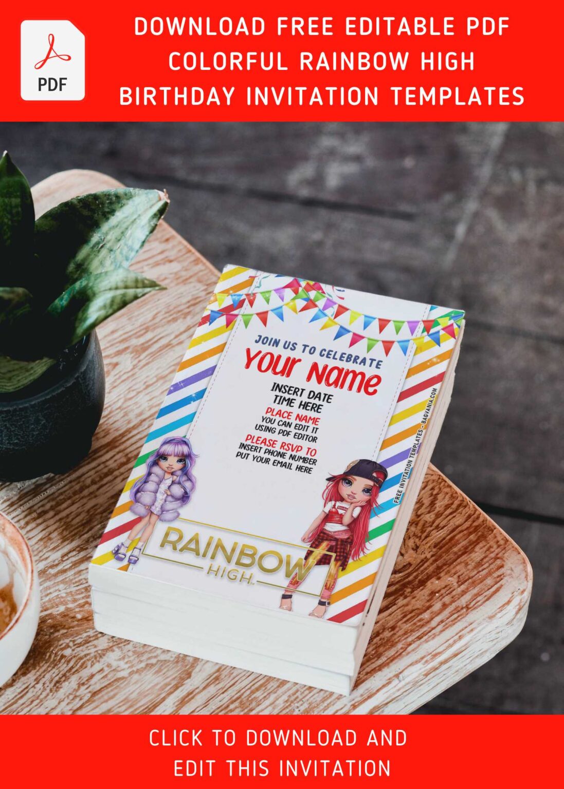 (Free Editable PDF) Colorful Rainbow High Birthday Invitation Templates ...