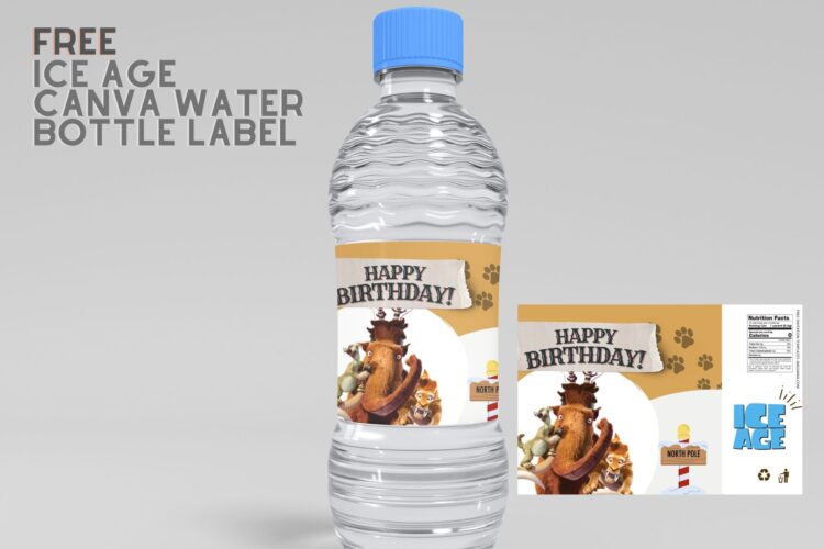 (Free Editable) Ice Age Canva Birthday Water Bottle Labels