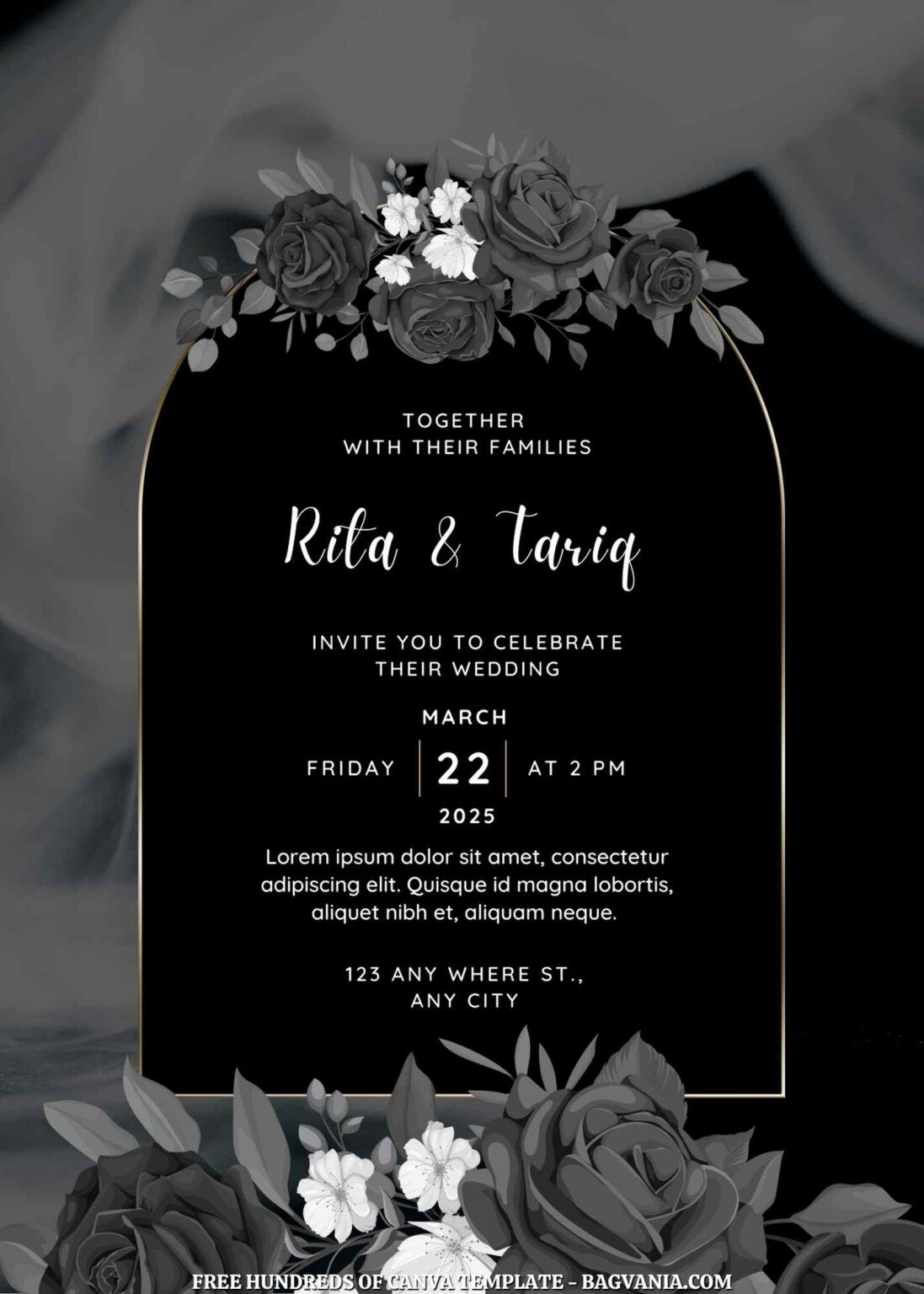 16+ Black Roses Canva Wedding Invitation Templates