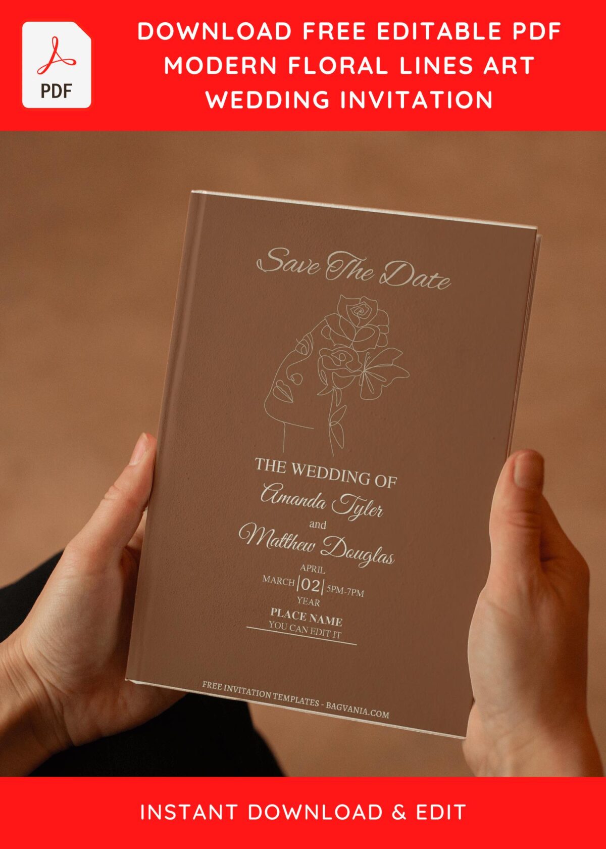 (Free Editable PDF) Artistic Linework Wedding Invitation Templates