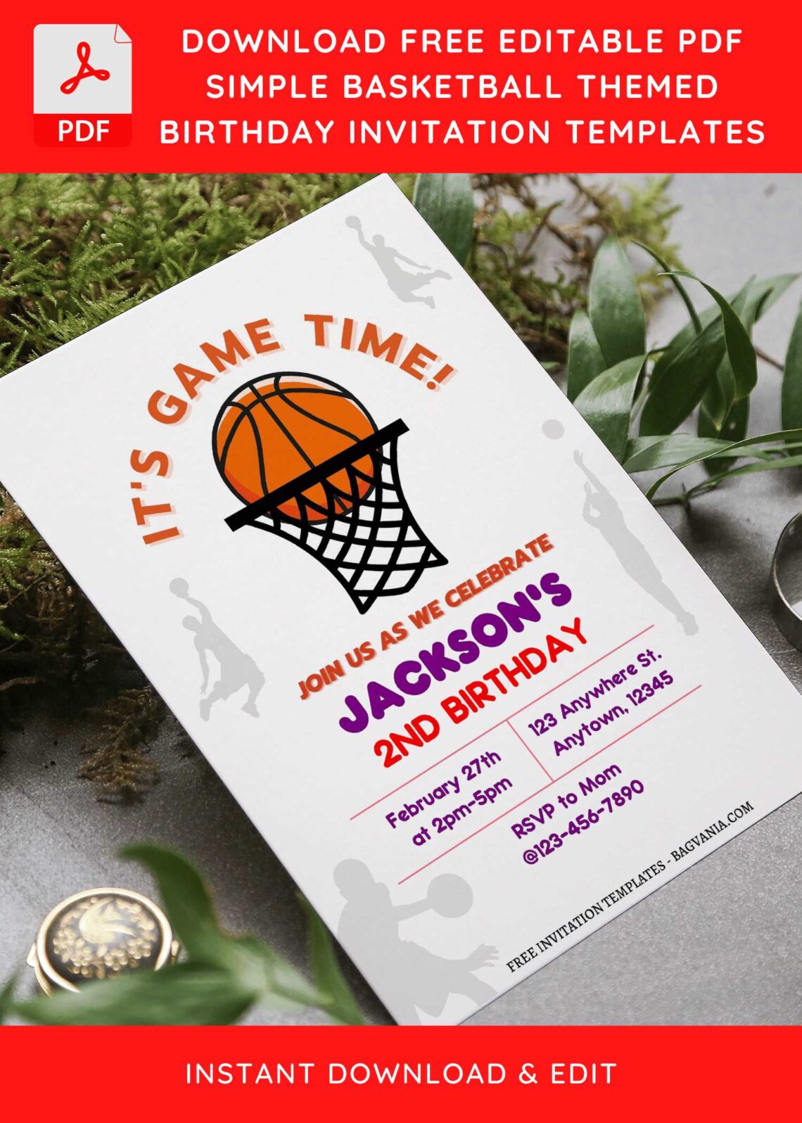 (Free Editable PDF) Game Time Basketball Birthday Invitation Templates