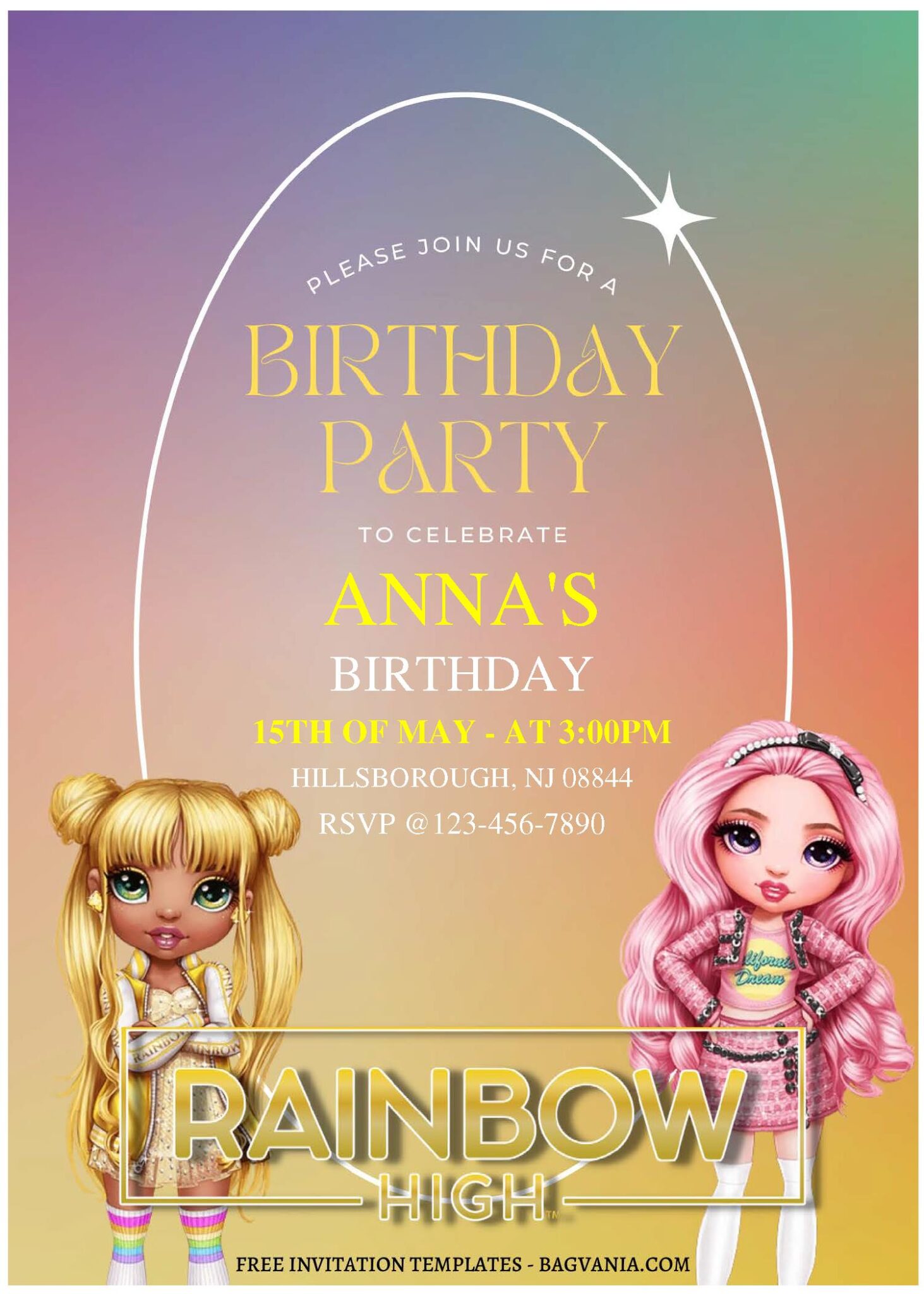 (Free Editable PDF) Lovely Cute Rainbow High Birthday Invitation Templates