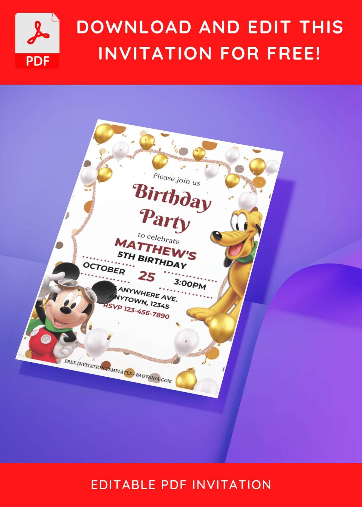 (Free Editable PDF) Shimmering Mickey Mouse Birthday Invitation Templates