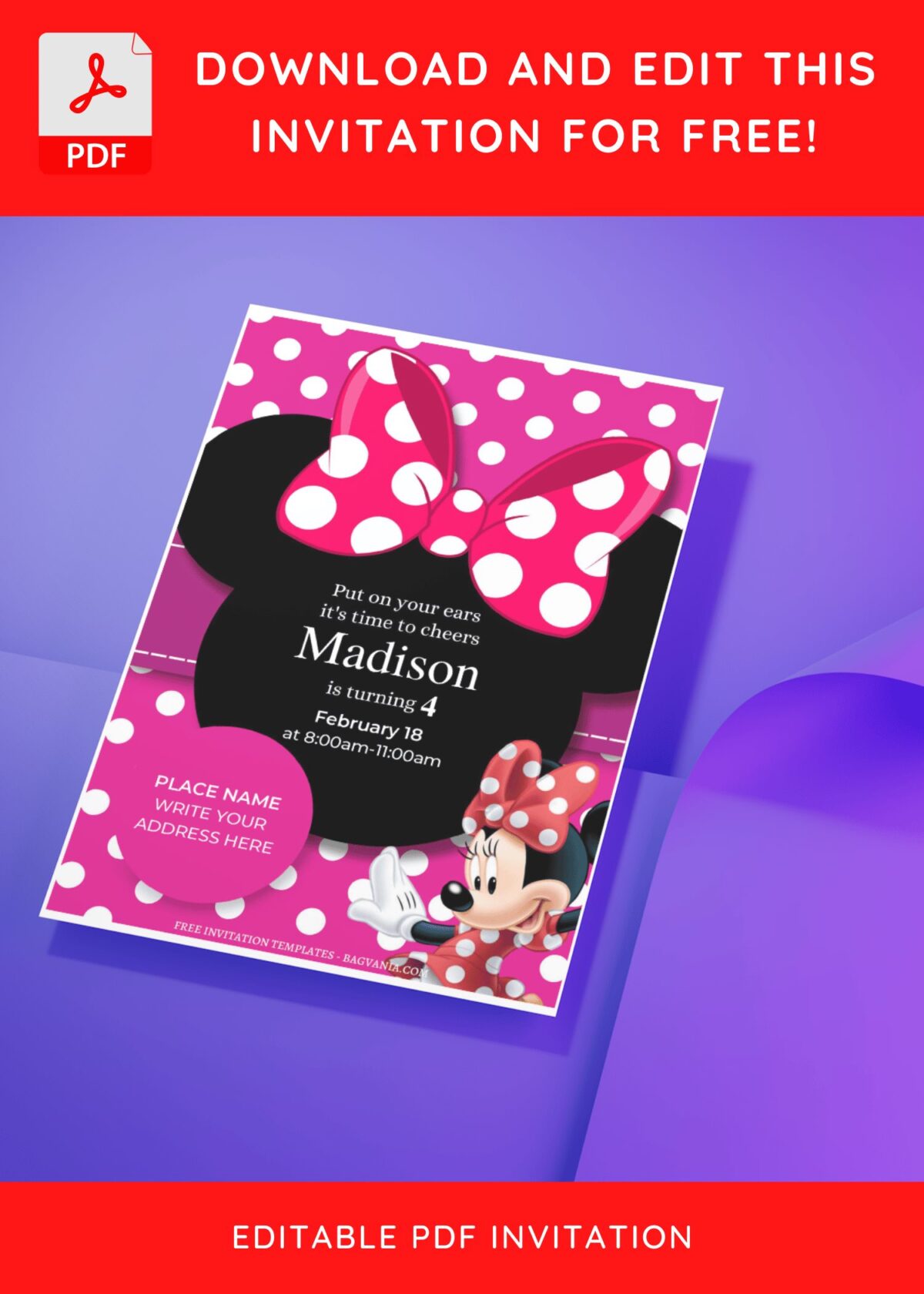 (Free Editable PDF) Girly Pink Minnie Mouse Birthday Invitation Templates