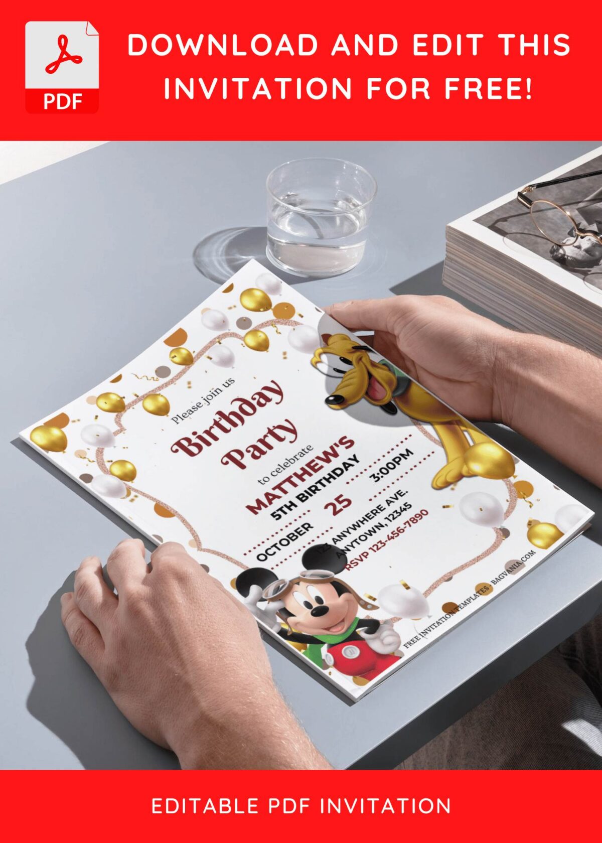 (Free Editable PDF) Shimmering Mickey Mouse Birthday Invitation Templates