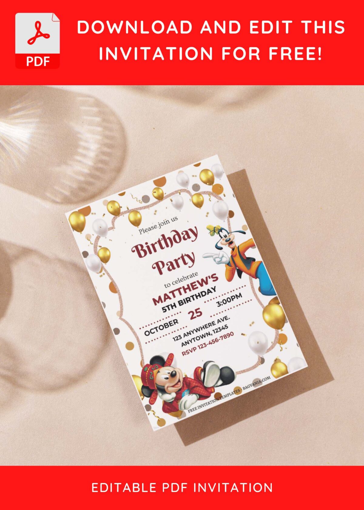 (Free Editable PDF) Shimmering Mickey Mouse Birthday Invitation Templates