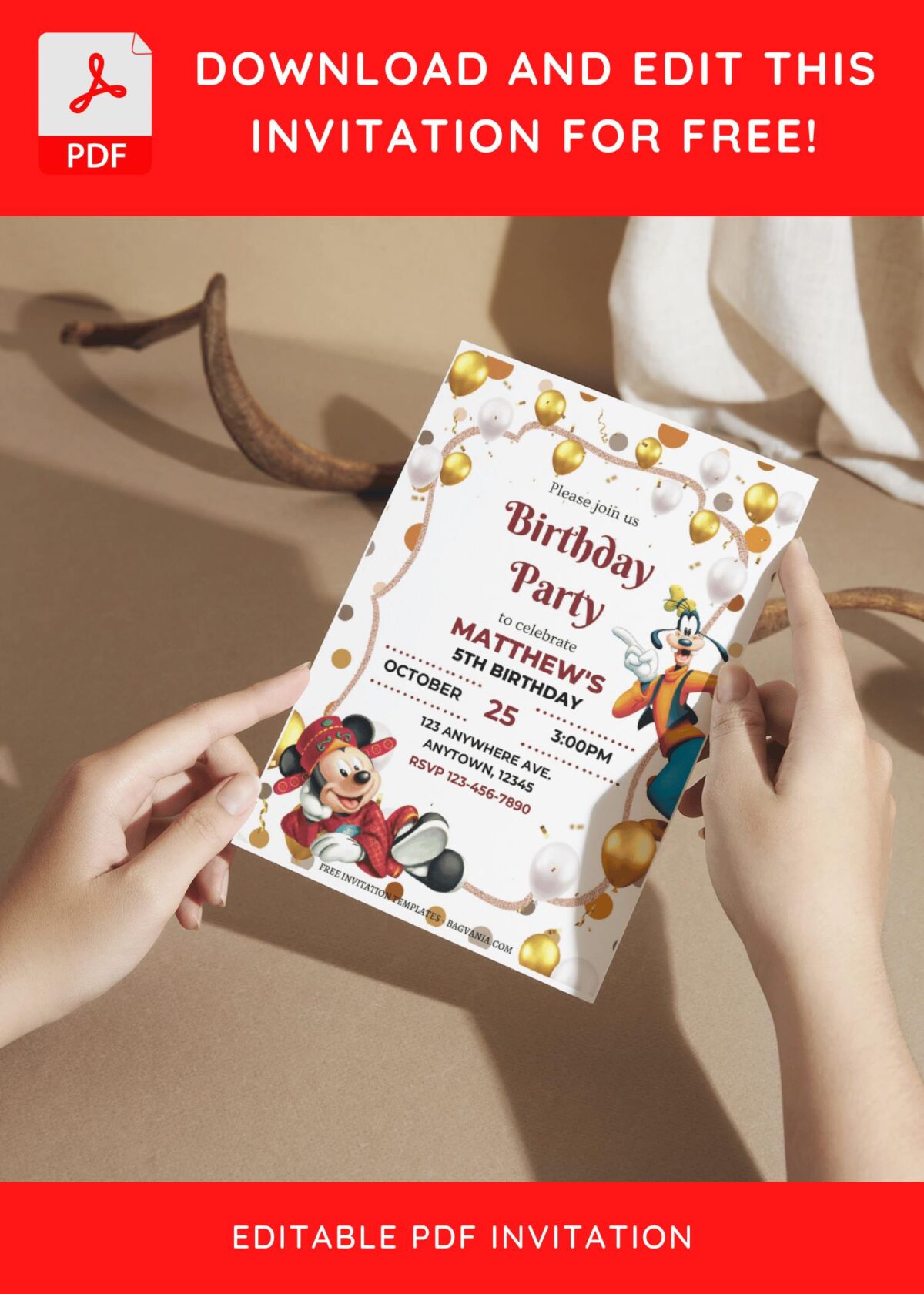 (Free Editable PDF) Shimmering Mickey Mouse Birthday Invitation Templates