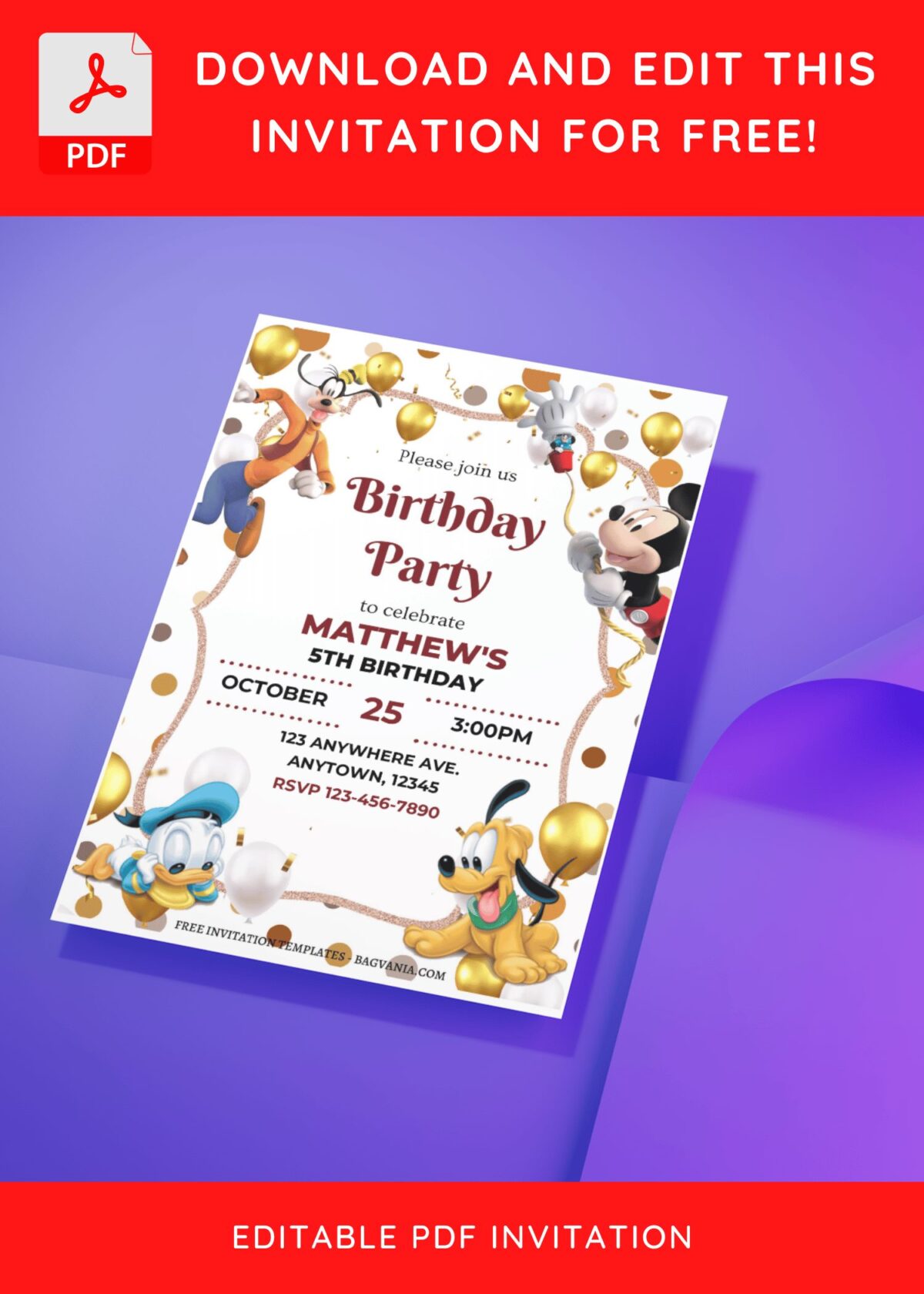 (Free Editable PDF) Shimmering Mickey Mouse Birthday Invitation Templates