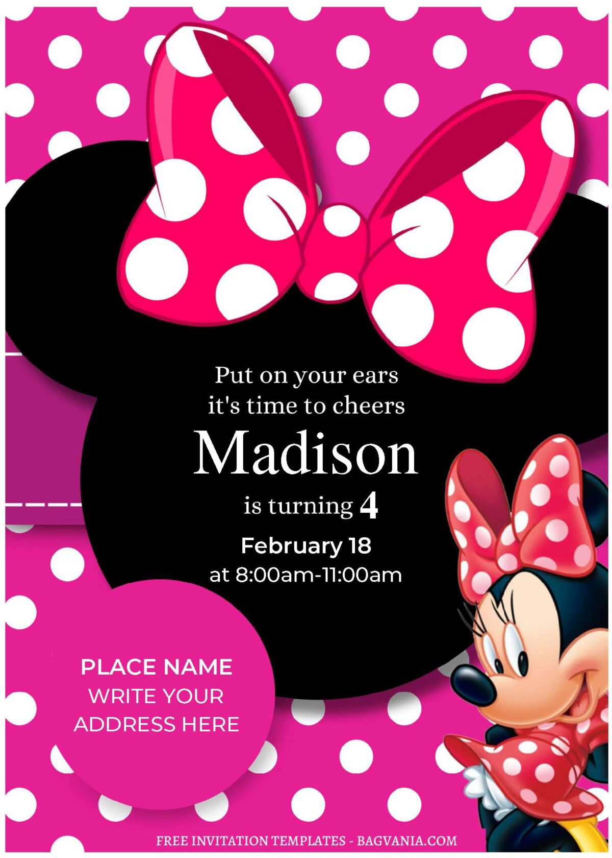(Free Editable PDF) Girly Pink Minnie Mouse Birthday Invitation Templates
