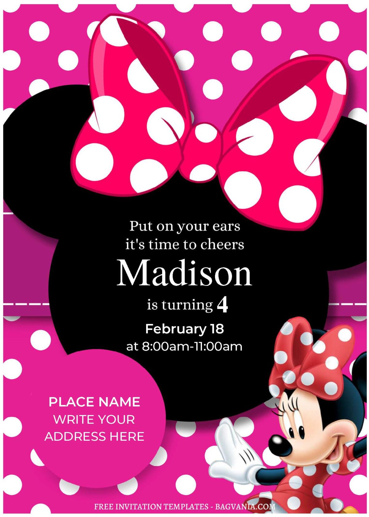 (Free Editable PDF) Girly Pink Minnie Mouse Birthday Invitation Templates