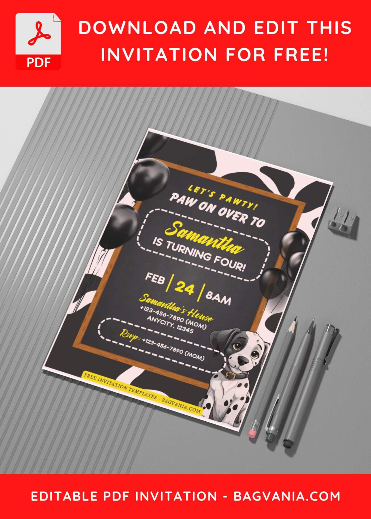 (Free Editable PDF) Lovely 101 Dalmatians Birthday Invitation Templates