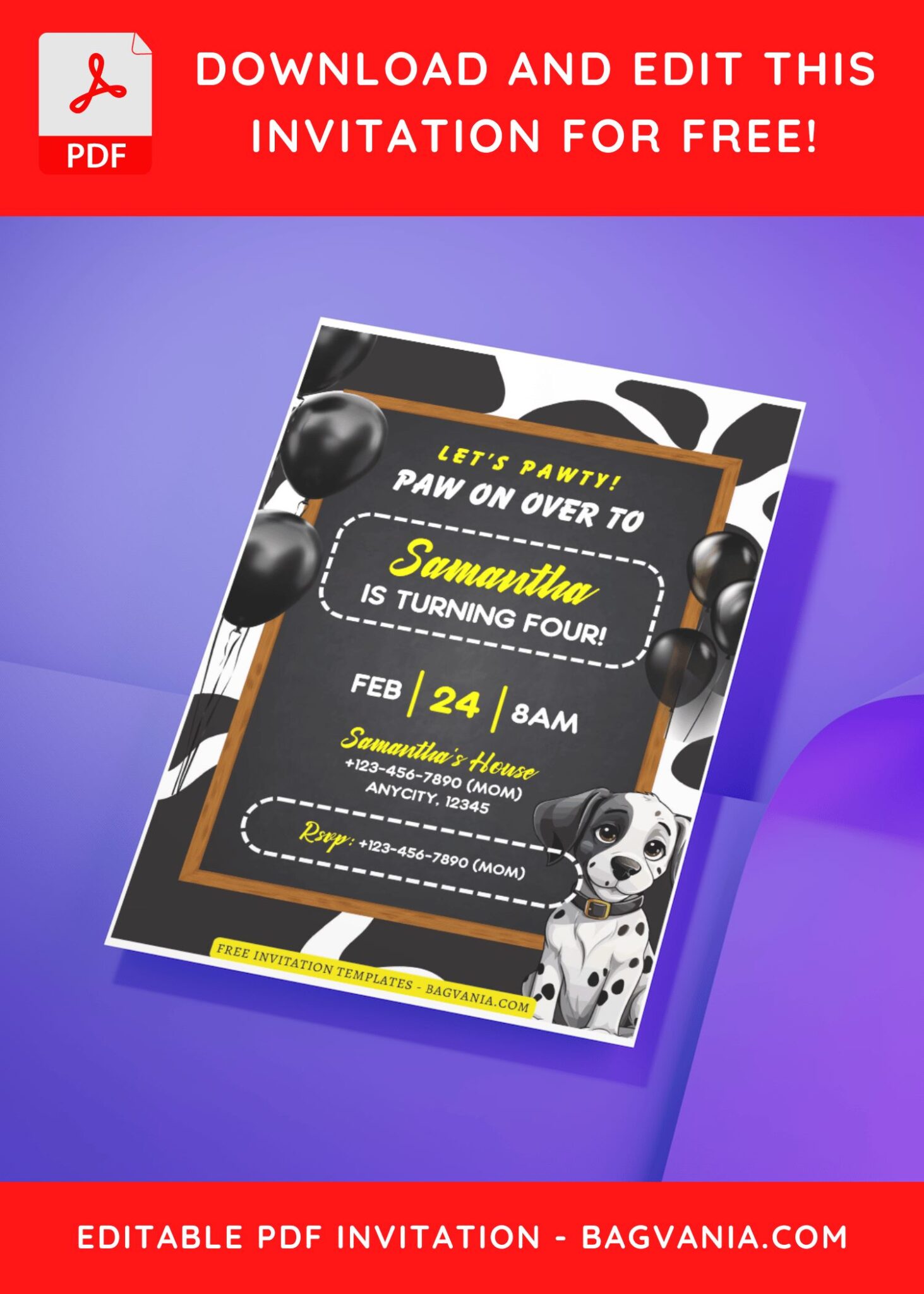 (Free Editable PDF) Lovely 101 Dalmatians Birthday Invitation Templates