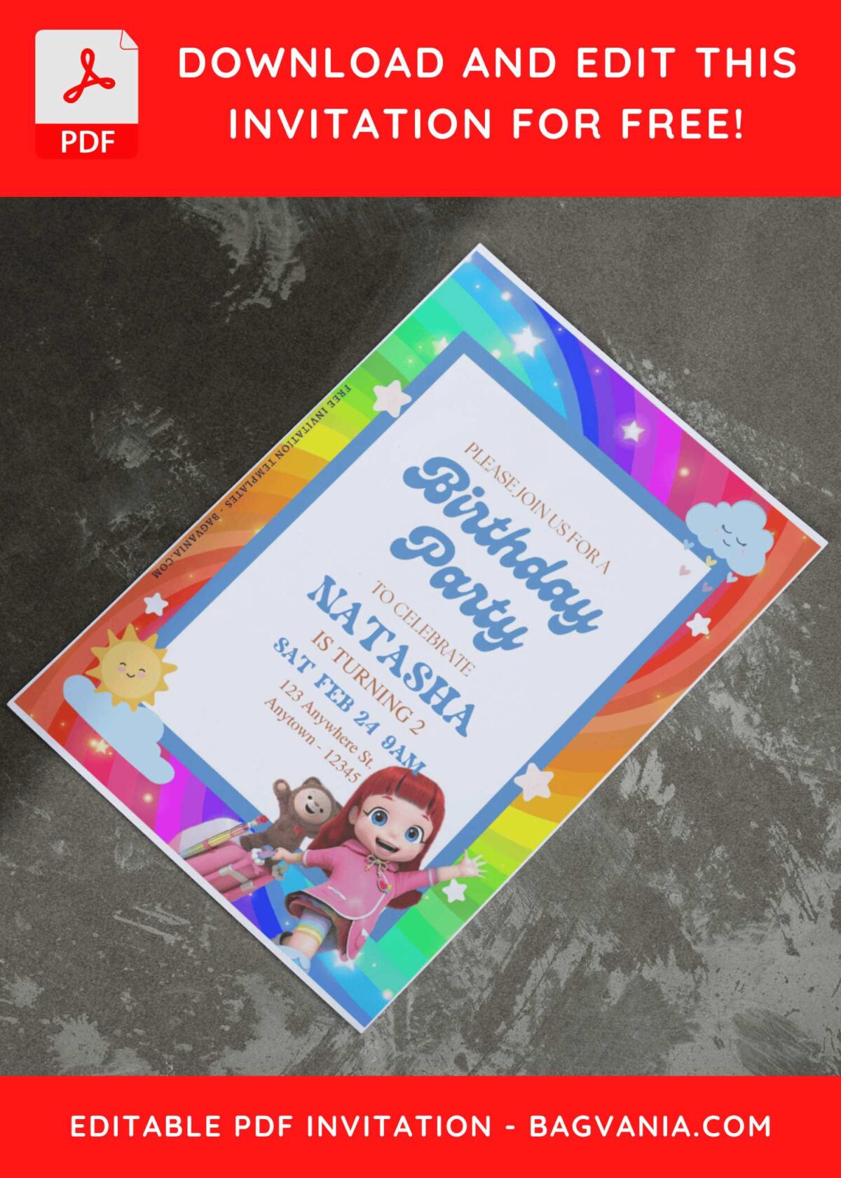 (Free Editable PDF) Beloved Rainbow Ruby Birthday Invitation Templates