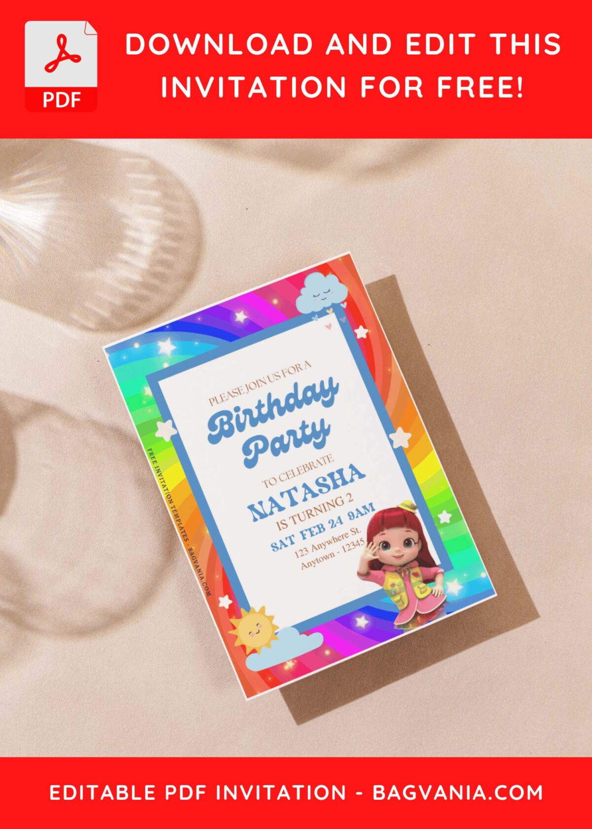 (Free Editable PDF) Beloved Rainbow Ruby Birthday Invitation Templates