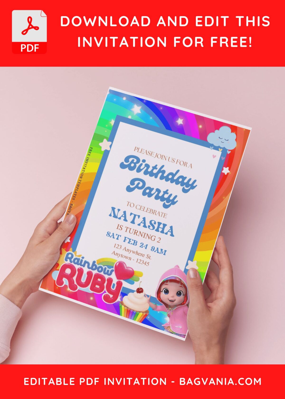 (Free Editable PDF) Beloved Rainbow Ruby Birthday Invitation Templates
