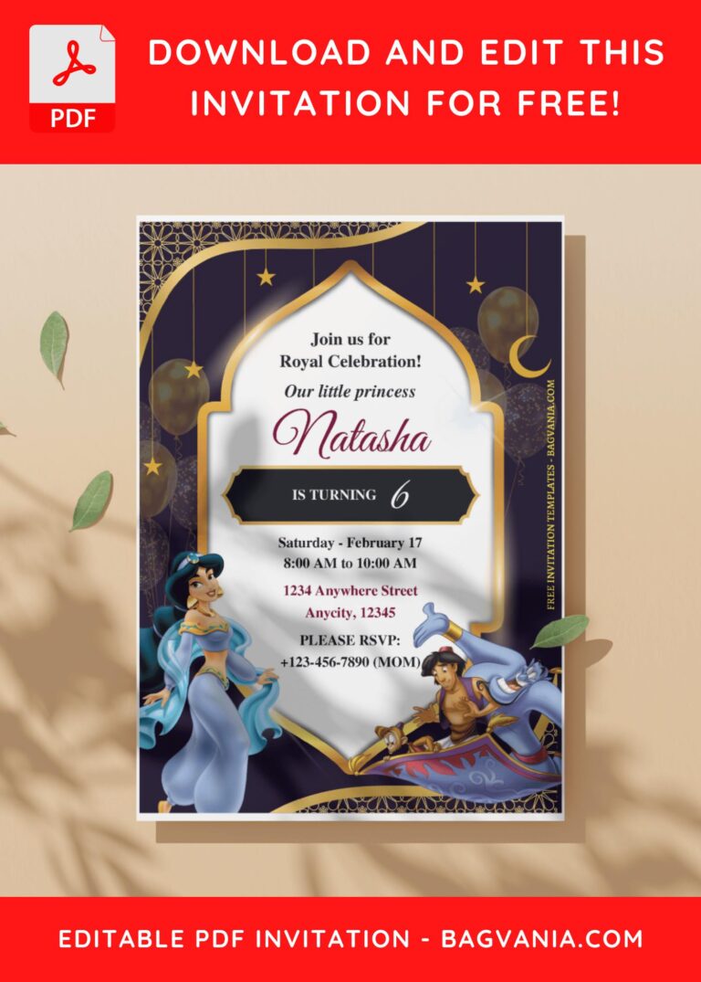 Aladdin & Jasmine Birthday Invitation – Bagvania