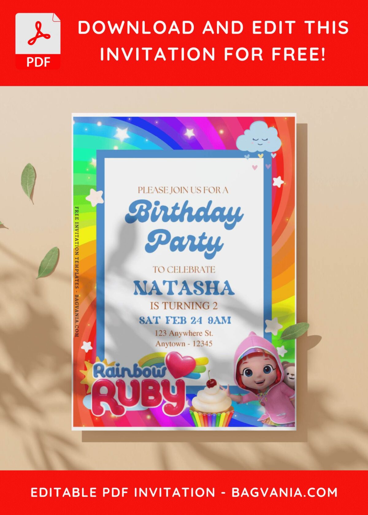 (Free Editable PDF) Beloved Rainbow Ruby Birthday Invitation Templates