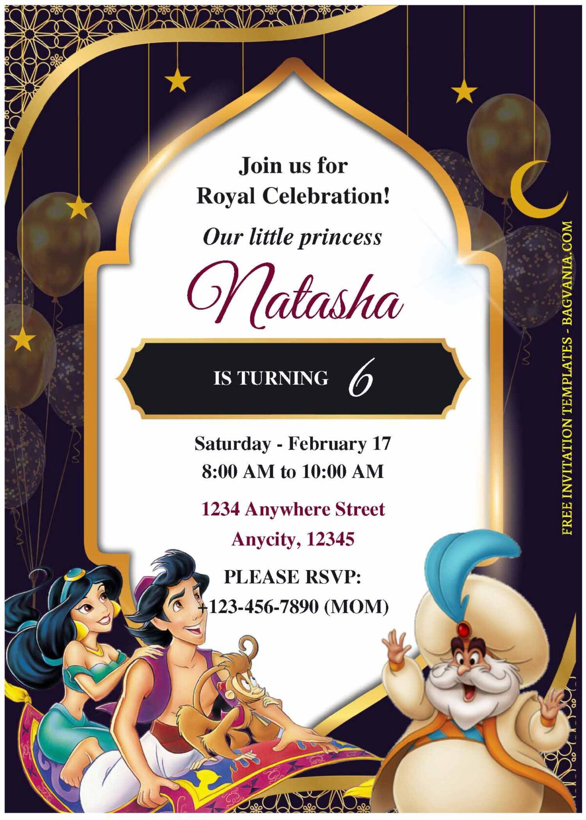 (Free Editable PDF) Aladdin & Jasmine Birthday Invitation Templates