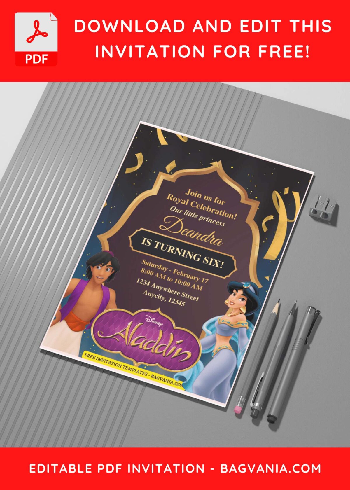 (Easily Edit PDF Invitation) Timeless Aladdin Birthday Invitation