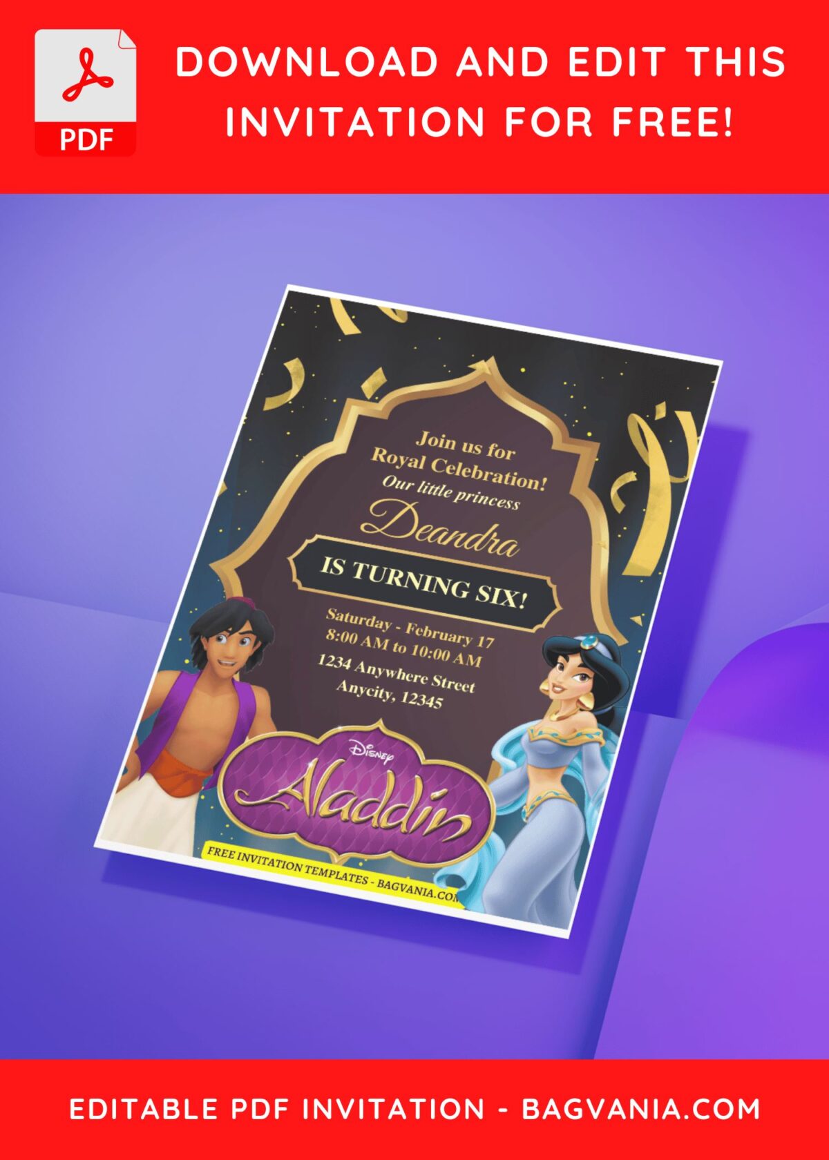 (Easily Edit PDF Invitation) Timeless Aladdin Birthday Invitation