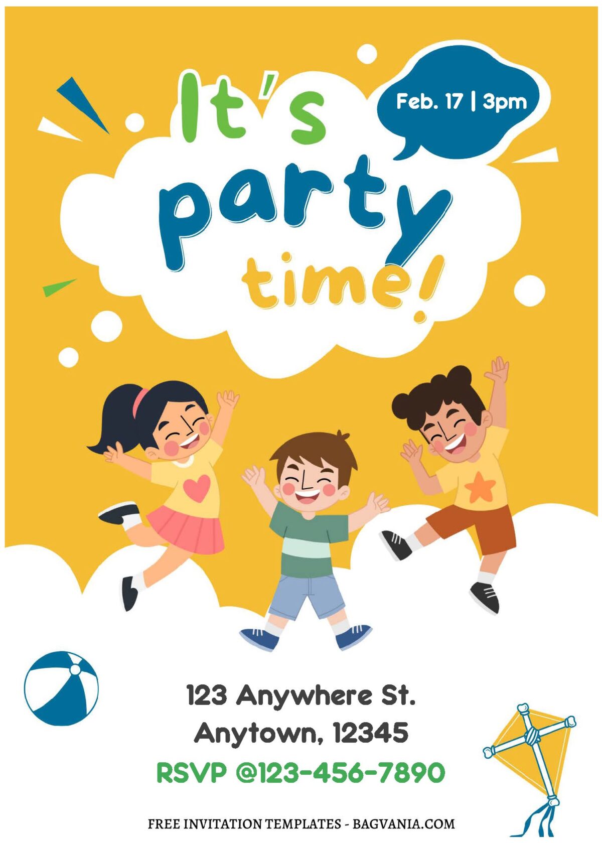 Kids Rave Invite (Easily Edit PDF Invitation) Delightful Kids Party Time Invitation