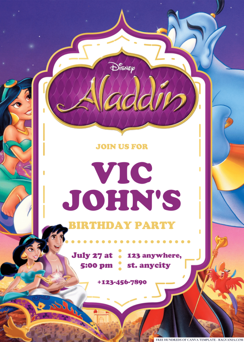 FREE PDF Invitation - Aladdin Birthday Invitations