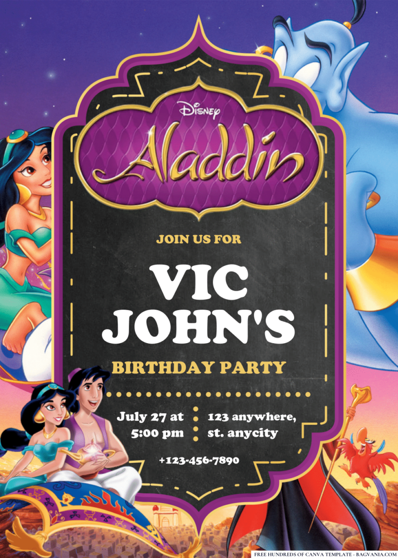 FREE PDF Invitation - Aladdin Birthday Invitations
