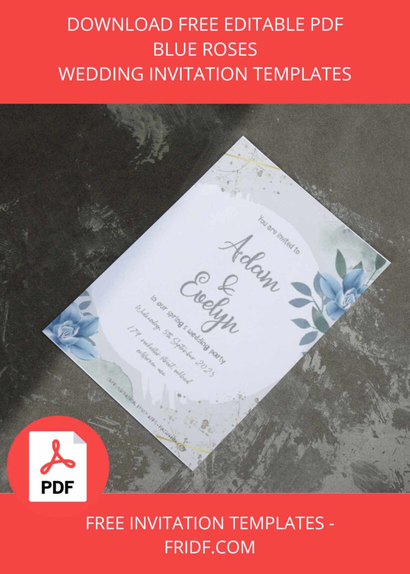 FREE PDF Invitation - Blue Roses Wedding Invitation Templates