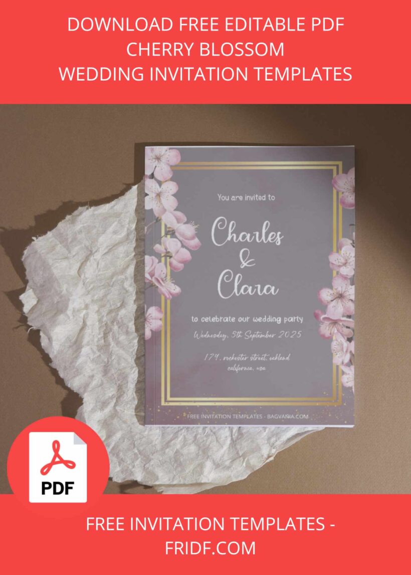 FREE PDF Invitation - Cherry Blossom Floral Wedding Invitation Templates