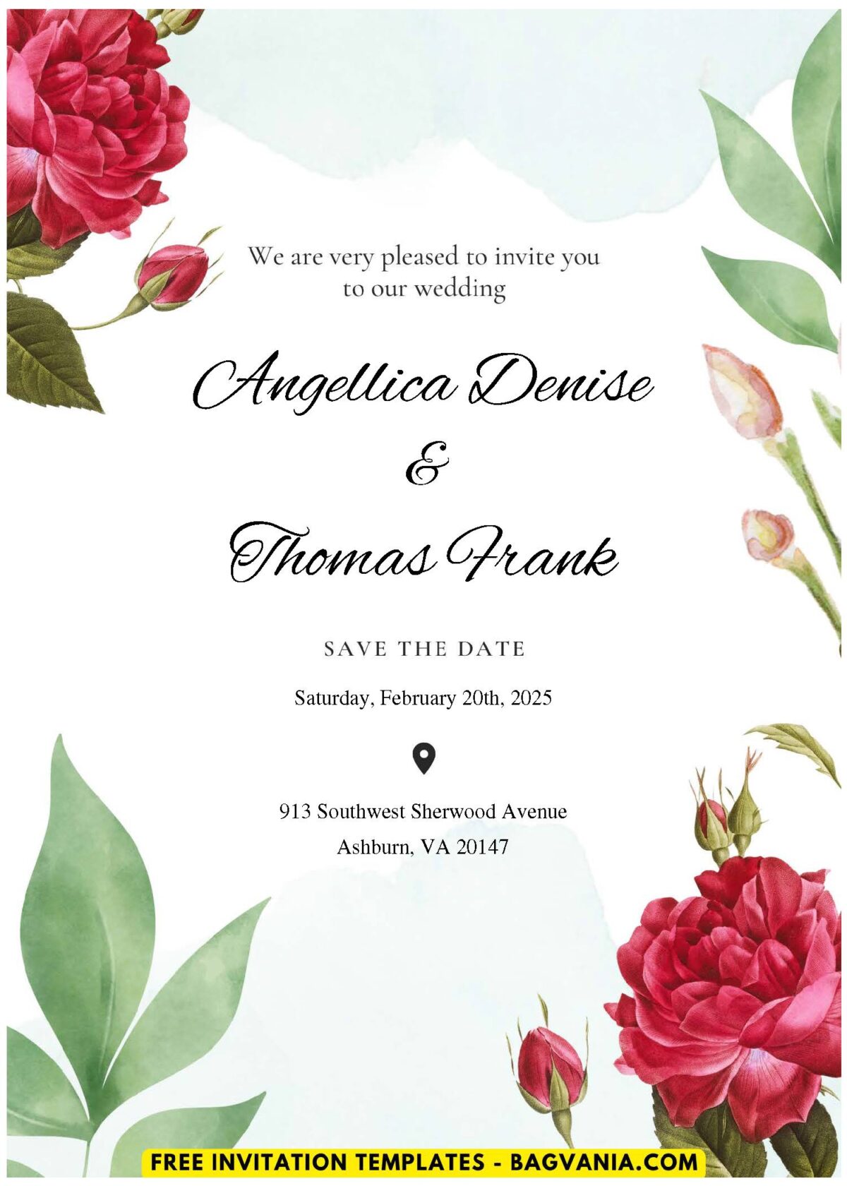 Invit Rose (Easily Edit PDF Invitation) Bewildered Rose Wedding Invitation