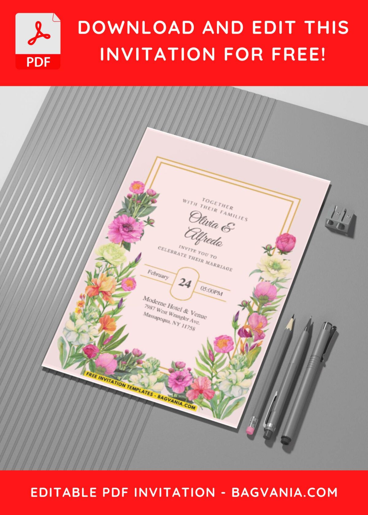(Easily Edit PDF Invitation) Picturesque Floral Wedding Invitation