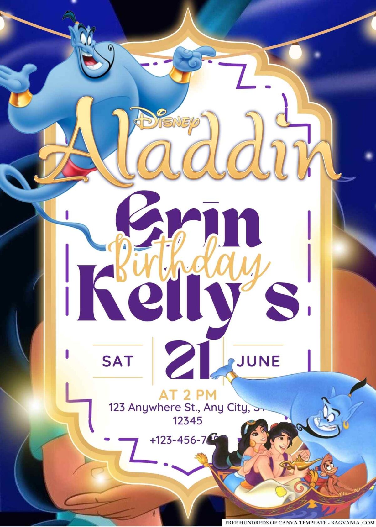 FREE Editable Aladdin Birthday Invitations