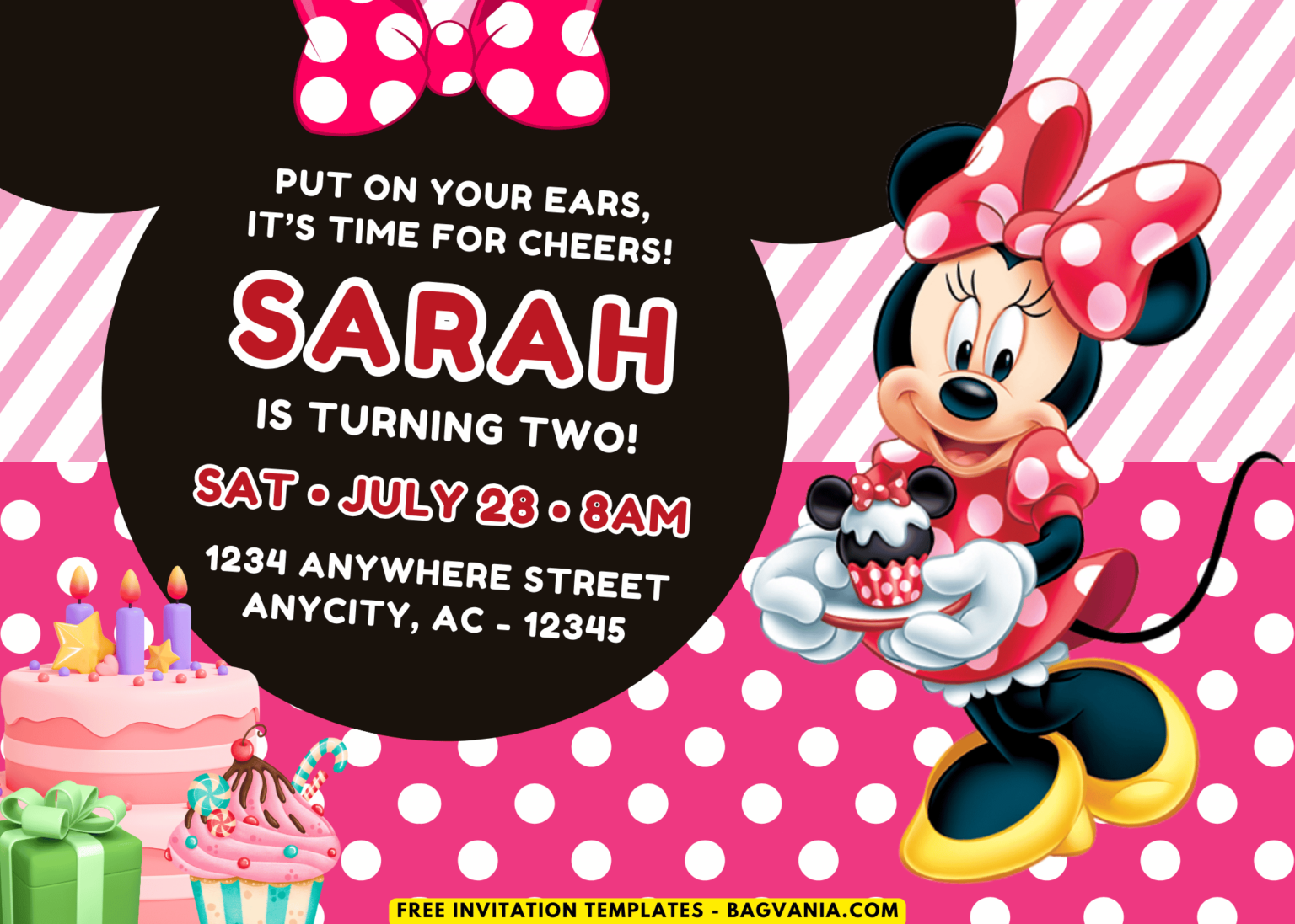 (Free Canva Template) Rich Pink Minnie Mouse Birthday Party Kits ...