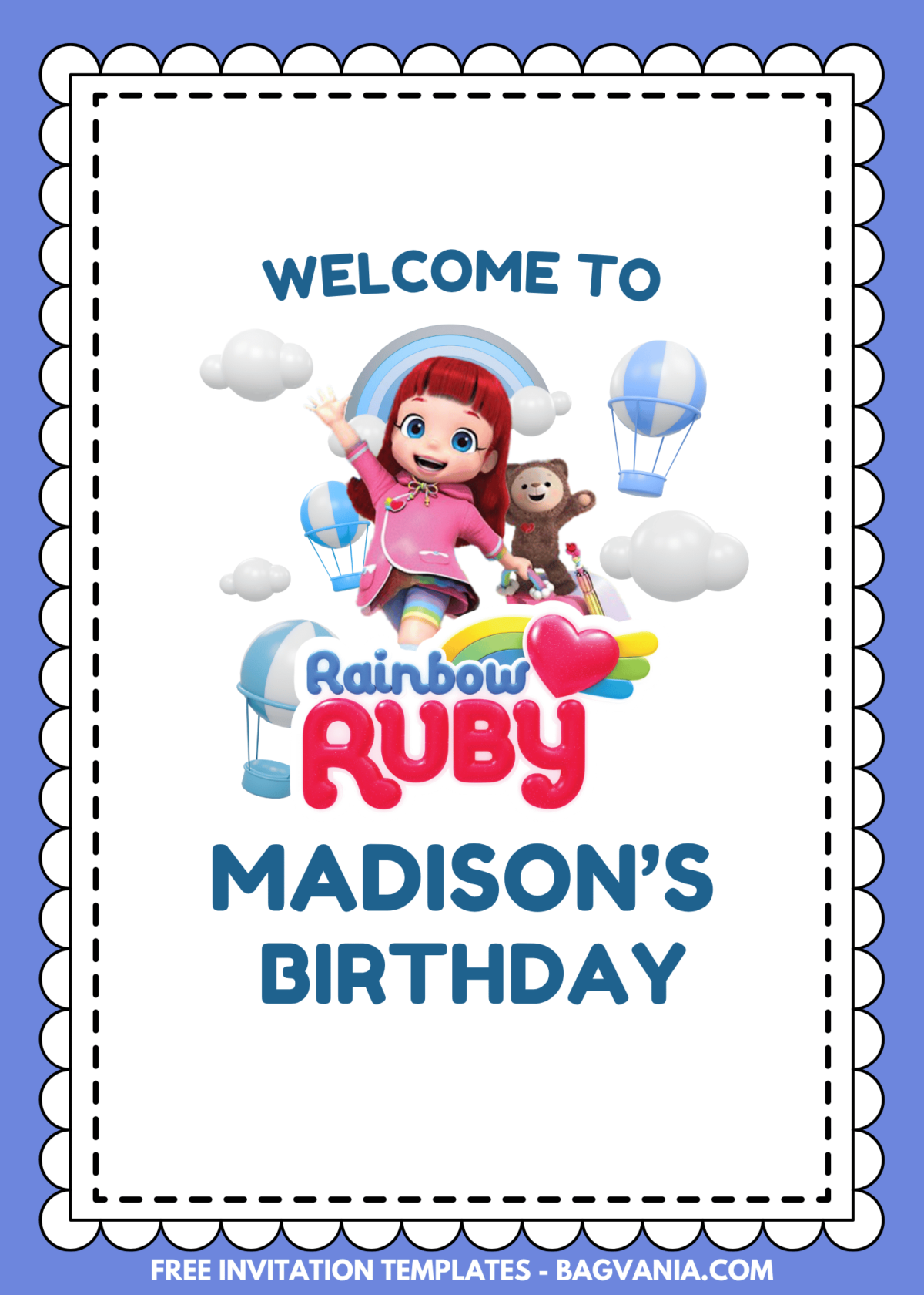 Bubbly Rainbow Ruby Birthday Invitation | Editable Canva Template