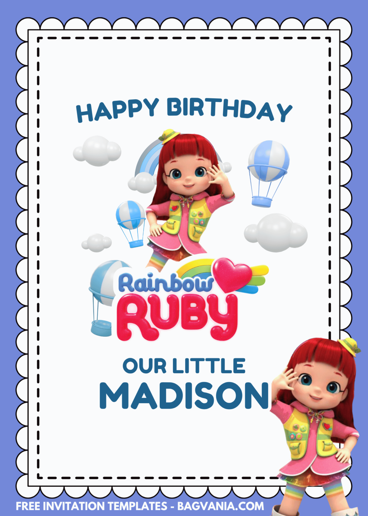 Bubbly Rainbow Ruby Birthday Invitation | Editable Canva Template