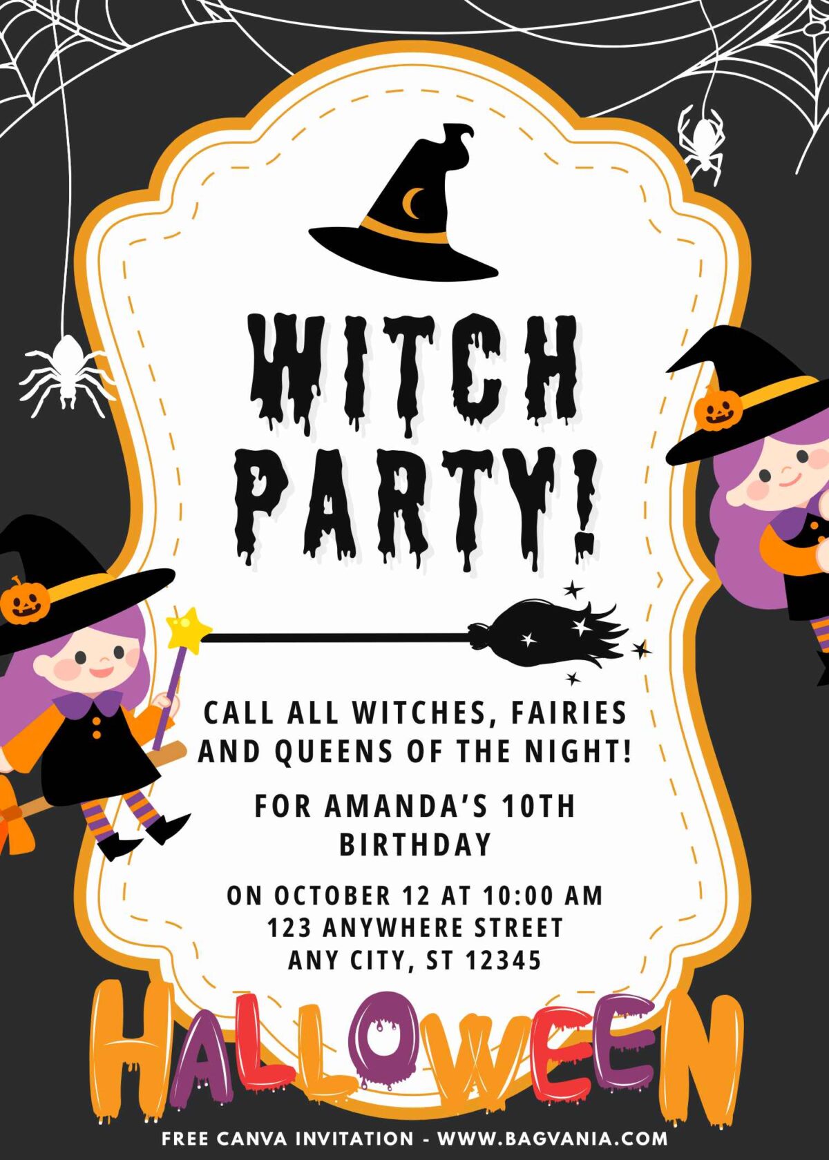 Witch Invite FREE Adorable Halloween Witch Party Invitation Template