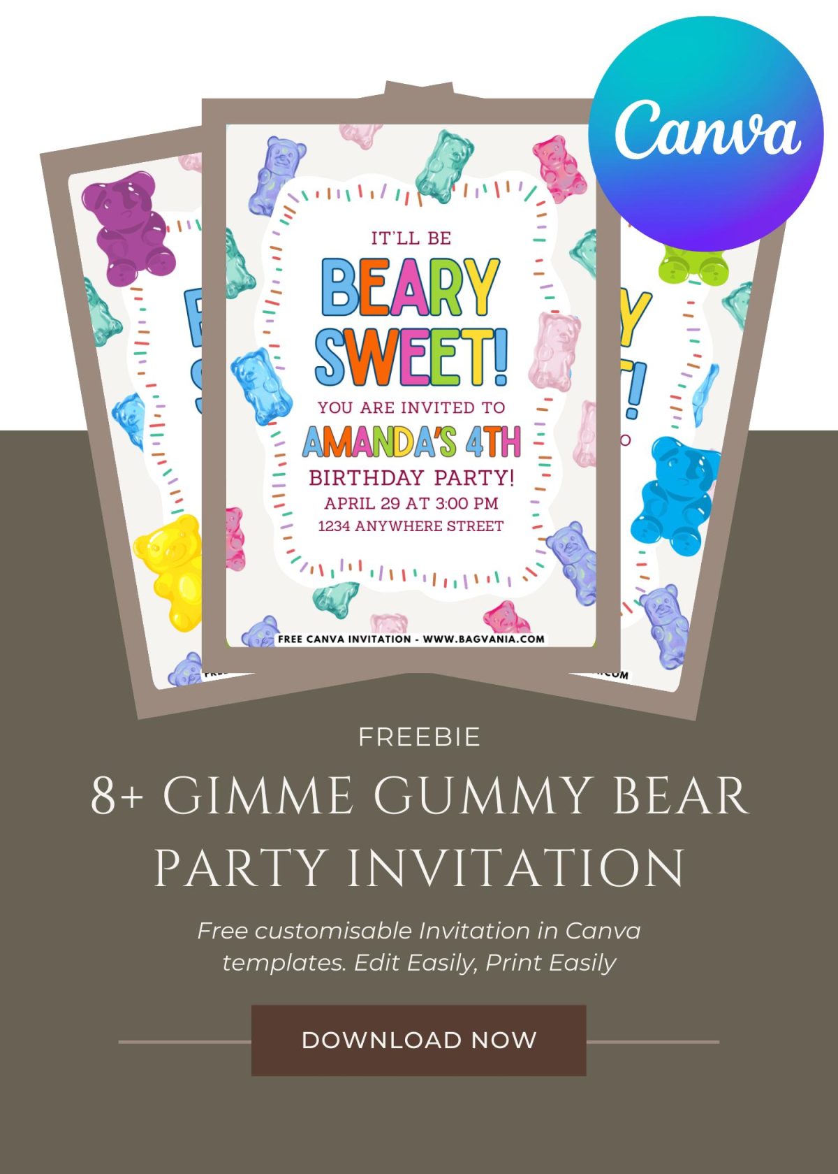 FREE Beary Sweet Gummy Bear Invitation Template